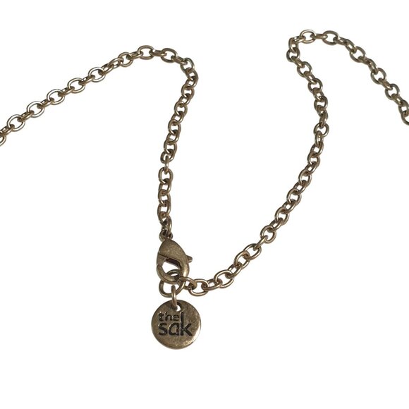 The Sak Gold Tone Cutout Oval Link Long Necklace Layered Chain Lobster Clasp - Picture 2 of 4